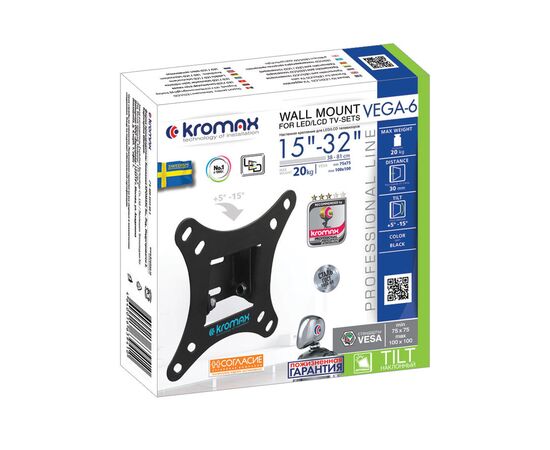  15"-32" Кронштейн Kromax VEGA-6 new Наклонный черный  макс.20кг 